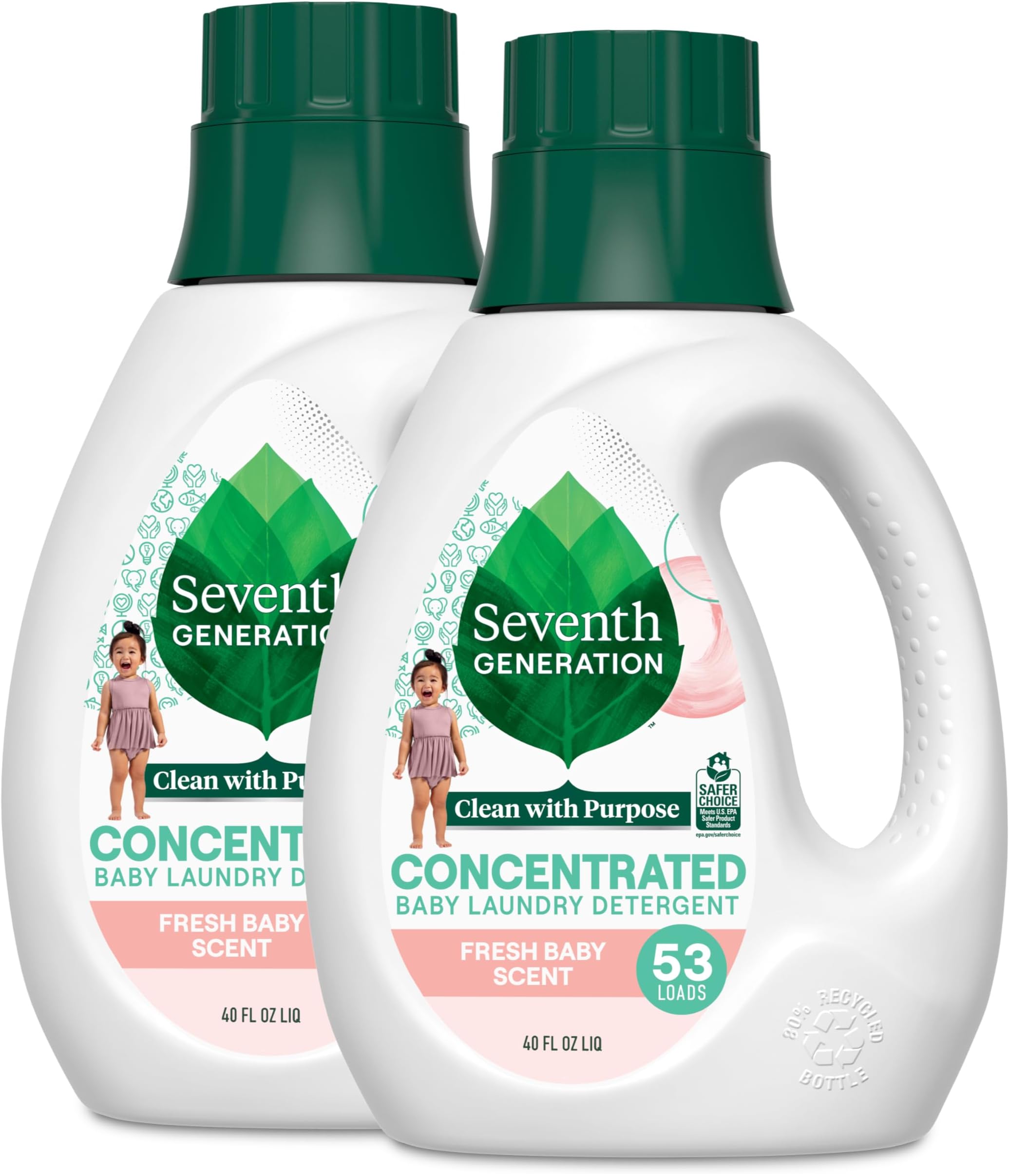 Concentrated Baby Laundry Detergent, Fresh Scent, 40 Fl Oz, Pack of 2