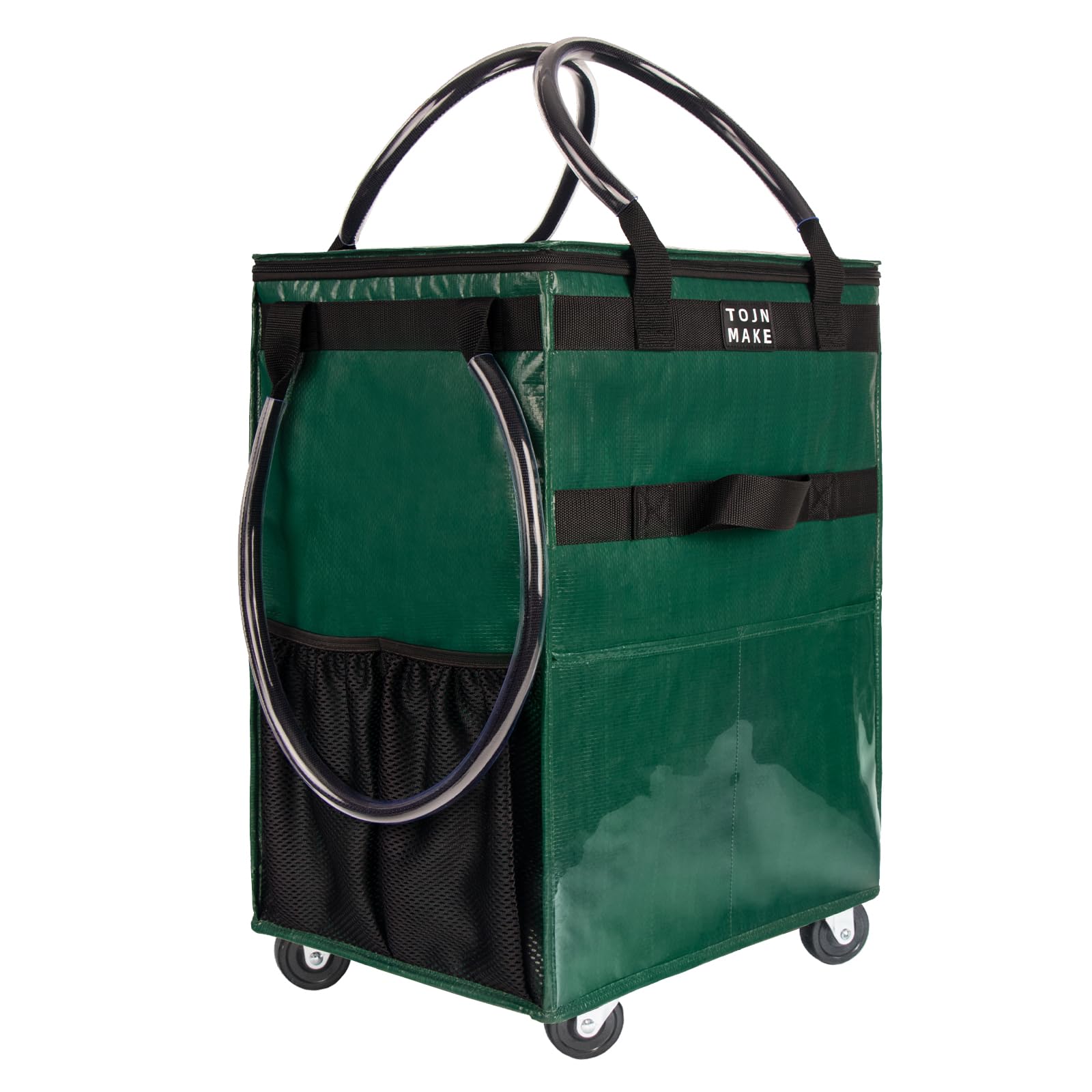 Reusable Grocery Bag On Wheels Shopping Trolley with 8 Pockets and Zipper Cover Foldable Rolling Tote, Heavy Duty Handles, Carries Up to 66 LBS Medium