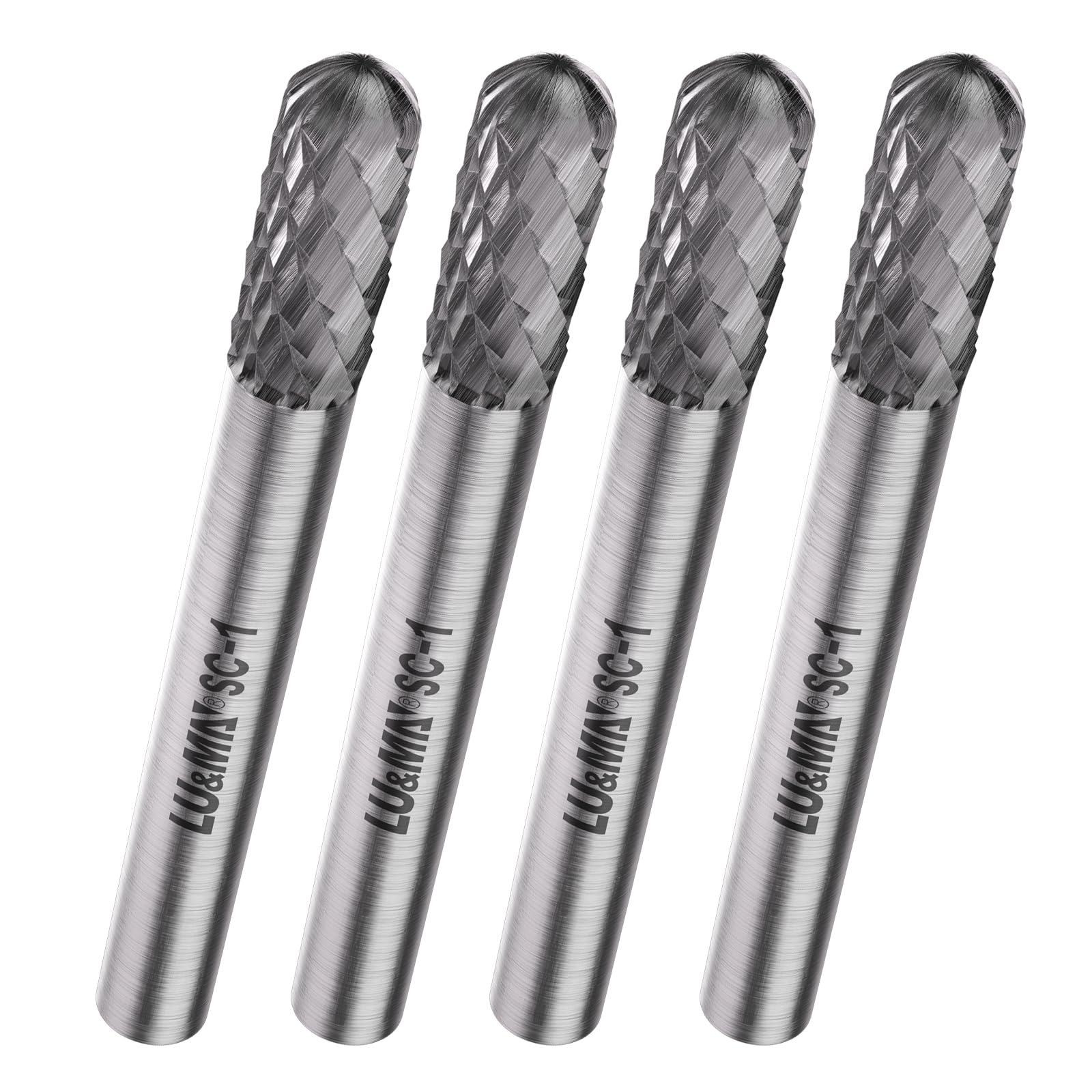 LU&MN SC-1 Tungsten Carbide Double-Cut Rotary Burr, 1/4" Shank, 4 PCS
