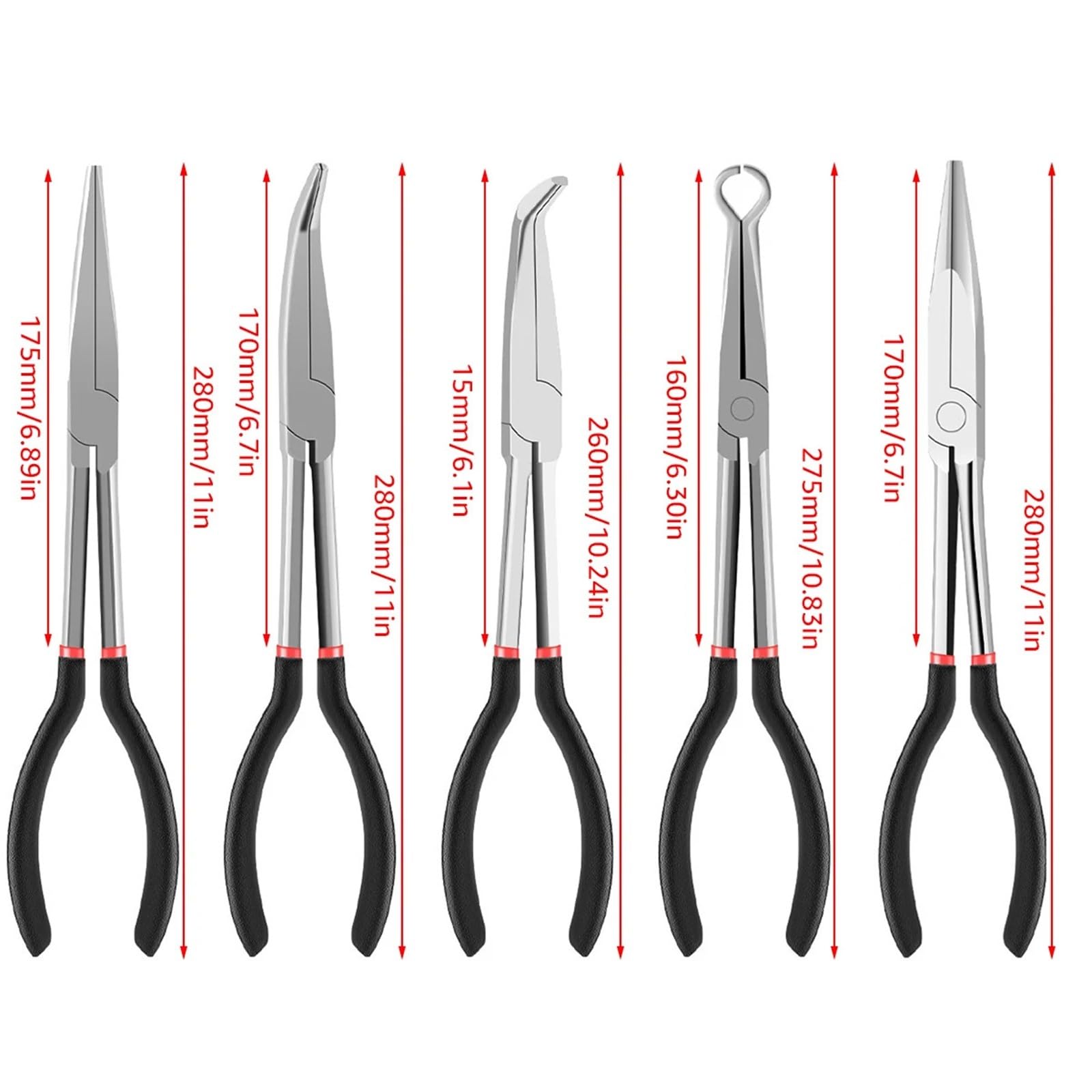 Set di pinze a becchi lunghi in acciaio al carbonio, pinze a becchi dritti/piegati a forma di O for macchinisti, 3/5 pezzi(5pcs)