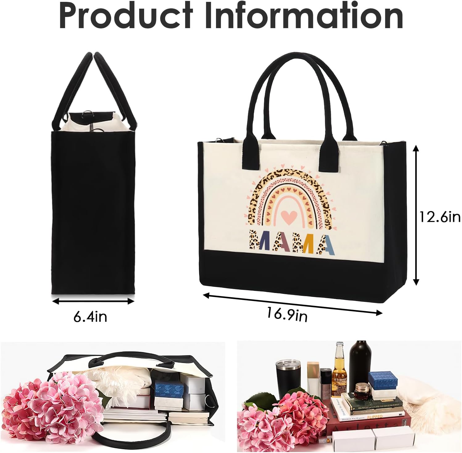 Mama Gift Tote Bags - 2pc Mother's Day Gifts Set for Mom Personalized Boho Leopard totes Hangbag with Canvas Makeup Bag for Women Lovers Her Appreciation Birthday Party Storage Present Suit - Image 3