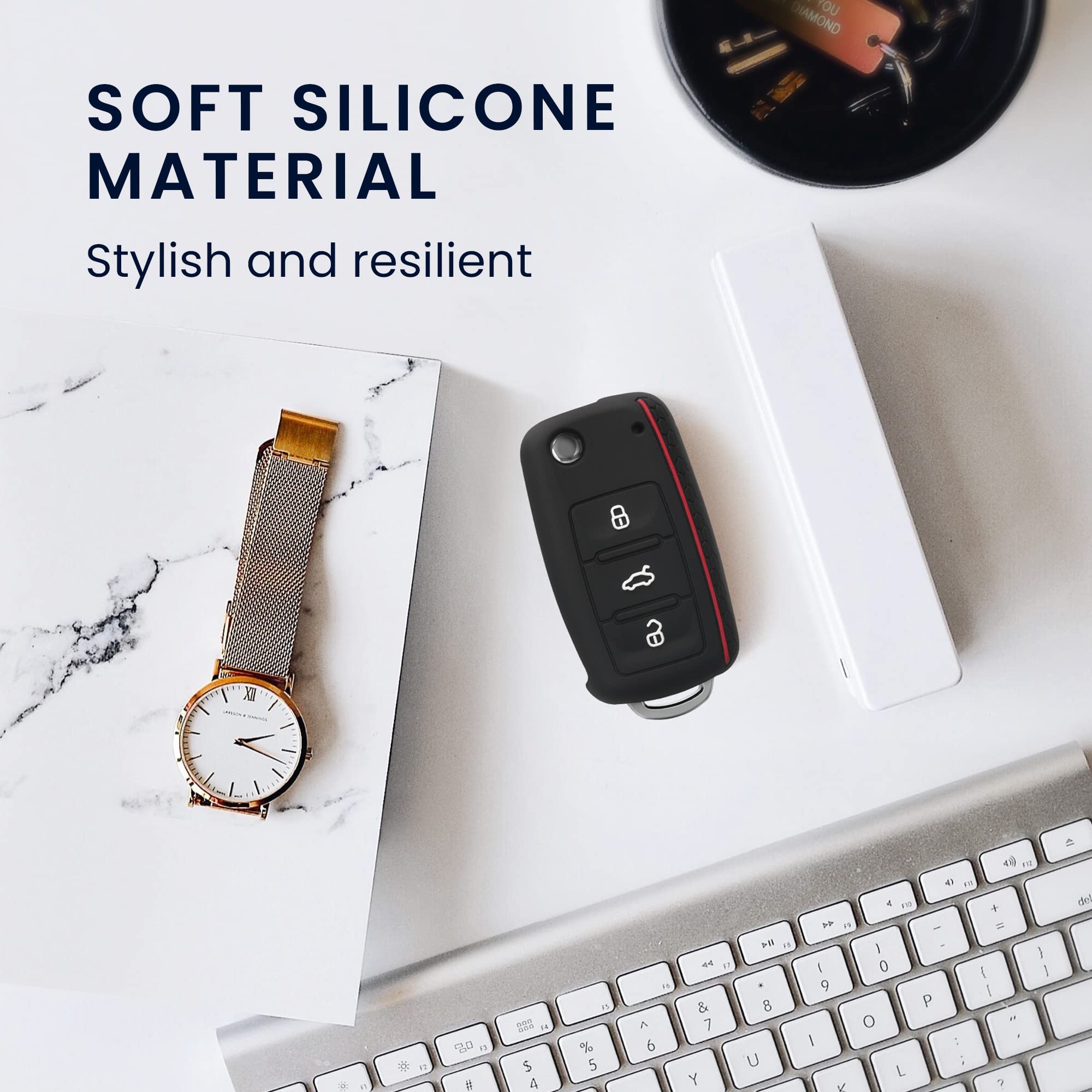 Protection Clé Vw Golf 8 Coque Silicone Clé Voiture VW Golf 8, Skoda, Seat - Lot De 2 - Protection 3 Boutons Coque Boutons Silicone