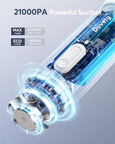 Miniatura 3 de Dovety Aspiradora de mano inalámbrica para automóvil, potente succión de 21000 PA, mini aspiradora 5 en 1 con luz LED, pequeña aspiradora de mano de