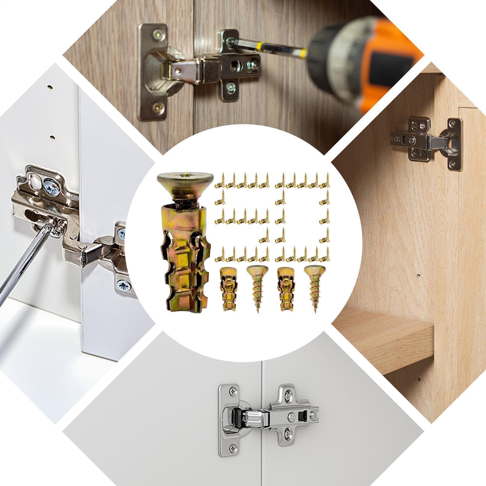 Hinge And Repair Screw Expansion krótkie metalowe okucia rozporowe, śruba naprawcza do drzwi, ściany, domu, pracy, garażu, montażu mebli, instalacji, prac stolarskich