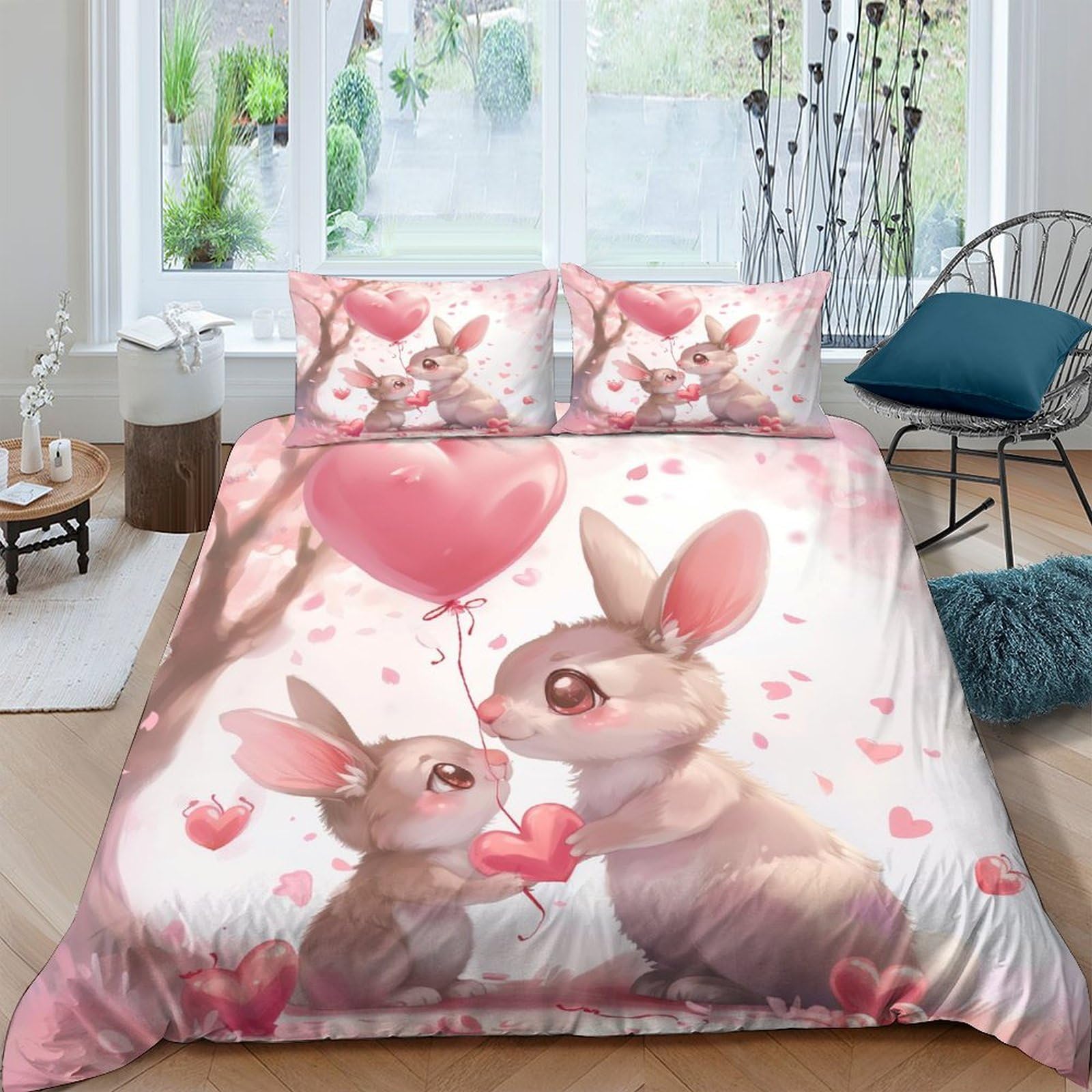 Housse de couette lapin en microfibre respirante et ultra douce parure de lit double 200x200cm