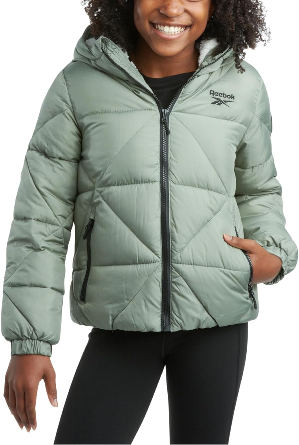 Reebok Girls Winter Coat - Heavyweight Quilted Sherpa Fur Lined Cropped Parka Puffer Jacket - Warm Winter Coats for Girls
