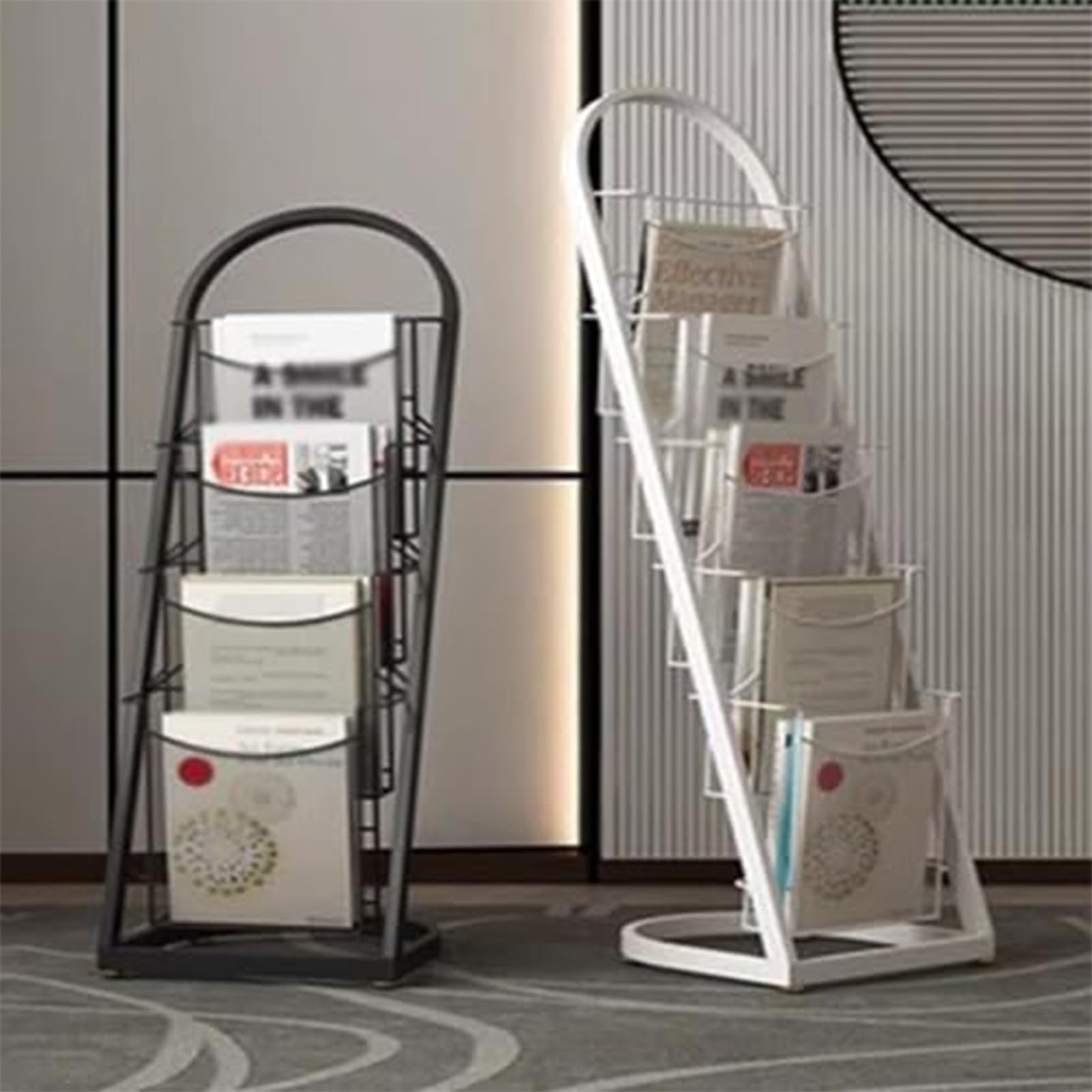 Espositore Per Brochure, Espositore Da Terra Per Riviste A 4/5 Ripiani, Supporto In Metallo Per Singoli Fogli, Organizzatore Per Riviste E Giornali, Per Fiere, Uffici Ed Esposizione(White,33x33x98cm)