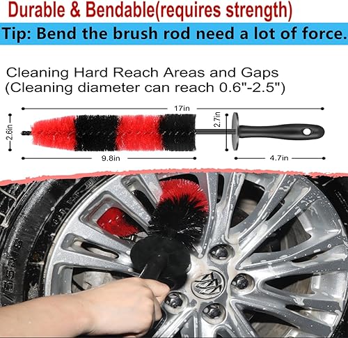 Miniatura 3 de Cepillo de llanta de llanta, cerdas suaves, cepillo largo maestro para rueda de automóvil, cepillo de detallado de neumáticos, cepillo de lavado de