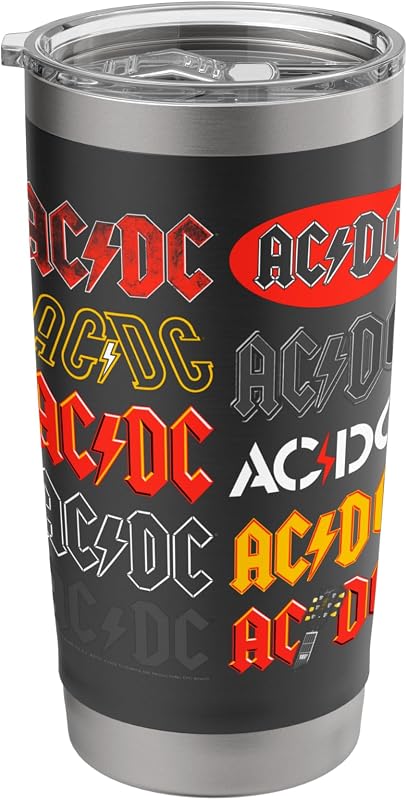 Official AC/DC Multi Logos Band Music Vintage Rock Roll Stainless Steel Insulated Tumbler