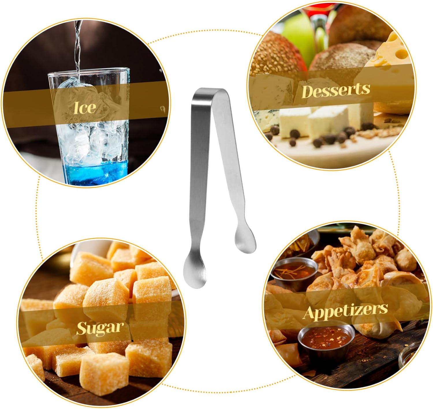 Gatuida 6 pcs Mini Stainless Steel Tongs for Sugar Cubes Ice and Appetizers Portable Serving Tongs for Tea Parties and Desserts