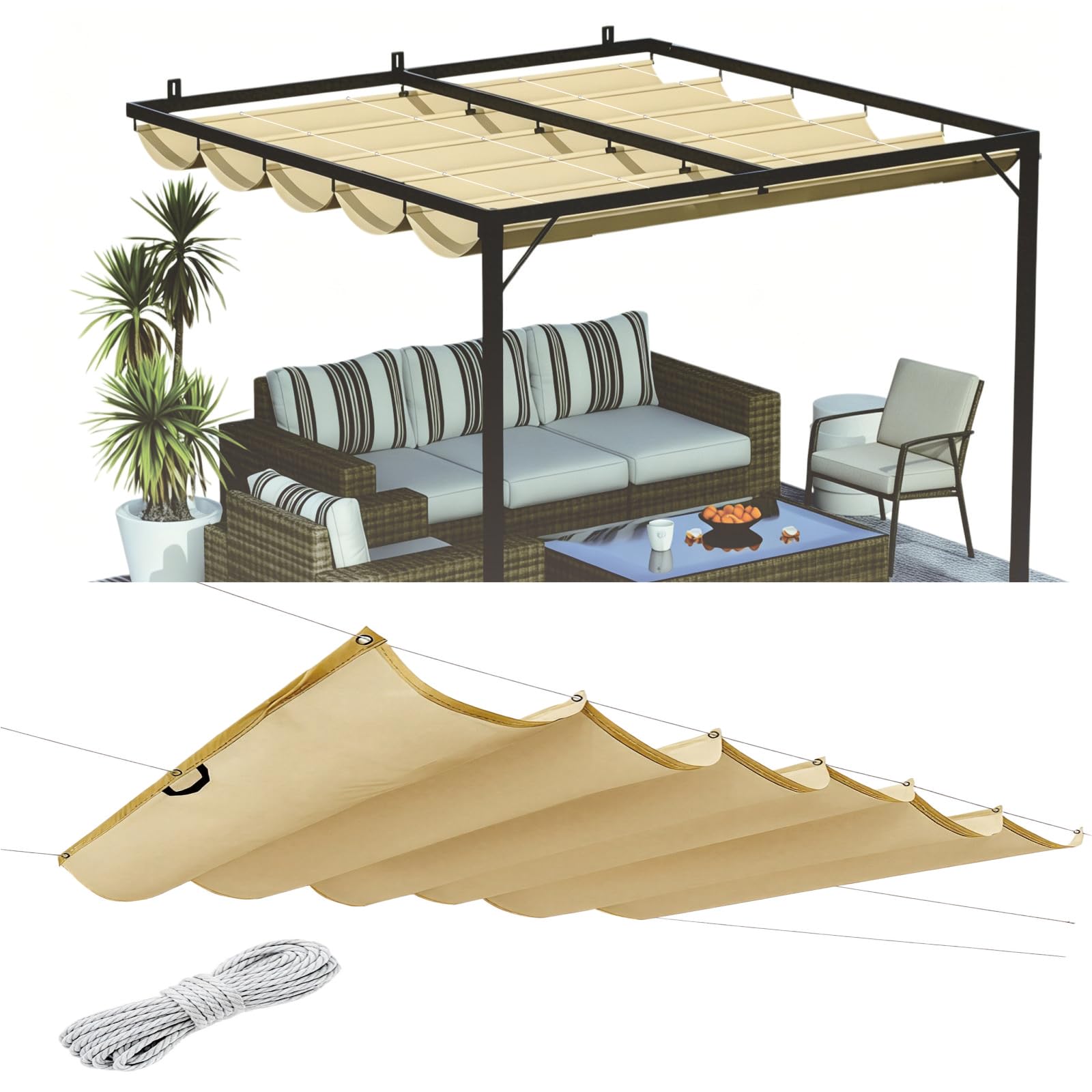 Bâche ombrage anti UV 98% auvent imperméable bâche jaune sable patio