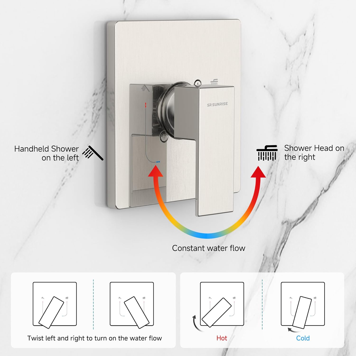 SR SUN RISE Shower Faucet Set & System - 10 Inch Rainfall Shower Head & Handle Set Wall Mounted Brushed Nickel Solid Brass Valve Trim Kit Included
