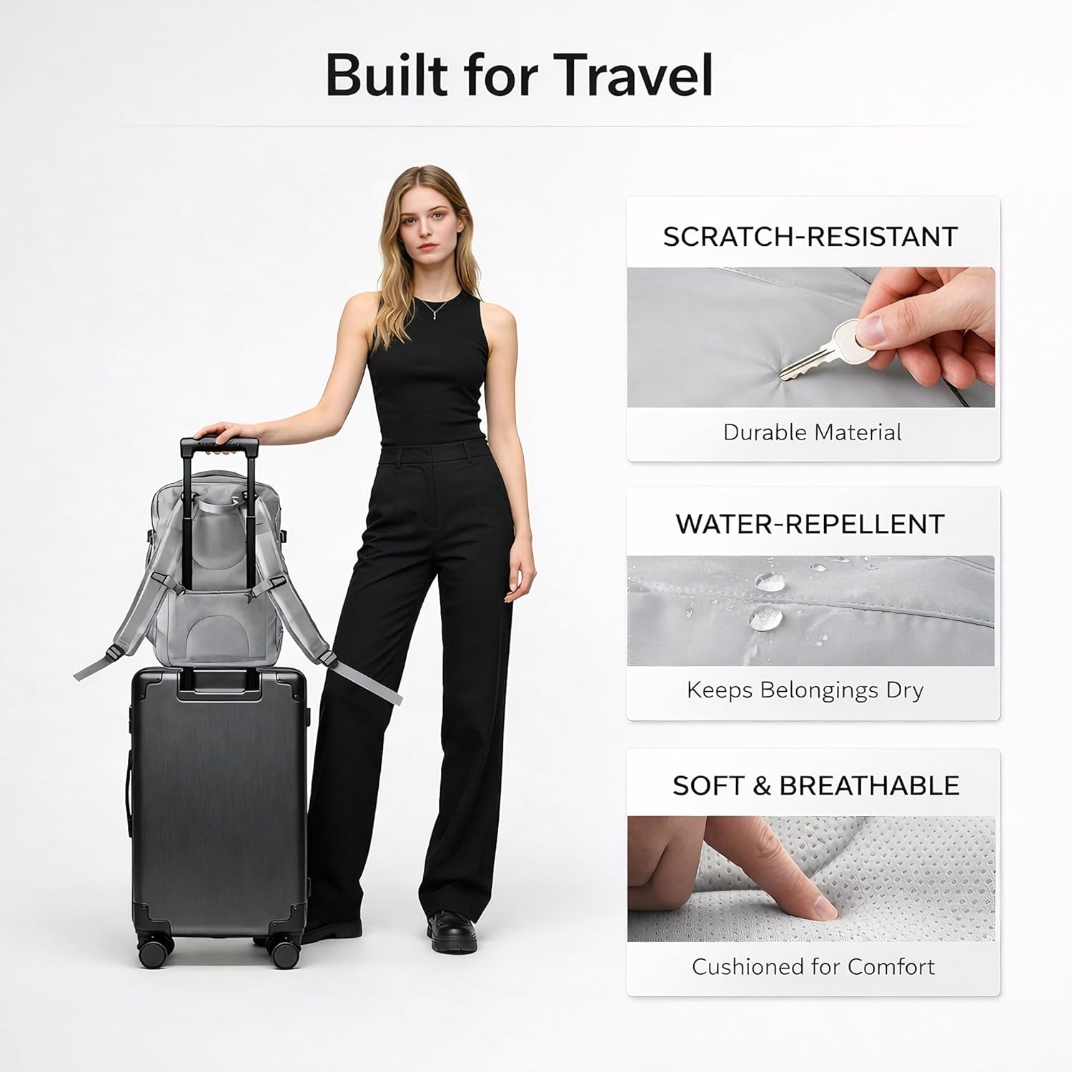 Travel Backpack, Expandable Large Capacity Business Work, Water Repellent Carry On Daypack with USB Charging Port, Fit 17 Inch Laptop, Bag for Men and Women, Grey