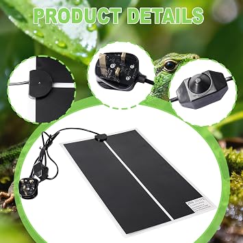 Reptile Heating Mat, 20W Reptile Heating Pad with Temperature Adjustment for Turtle Snakes Lizard Gecko Hermit Crab Turtle Amphibians, Removable Terrarium Heat Mats (42 x 28 cm)