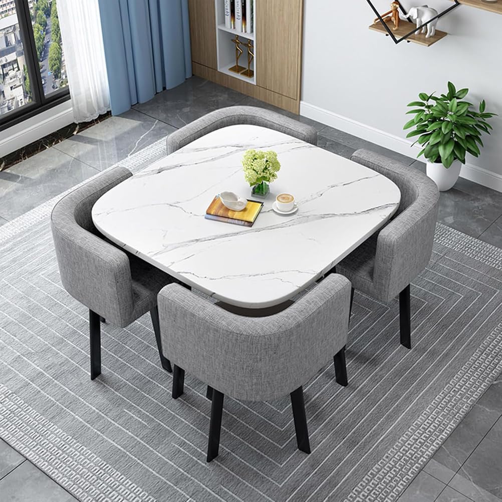 AYCDL Modern Dining Table Set with 4 Durable Chairs Compact Round/Square Kitchen Furniture Ideal for Home Conference and Meeting Rooms 90cm Size Stylish Rec,25-80cm