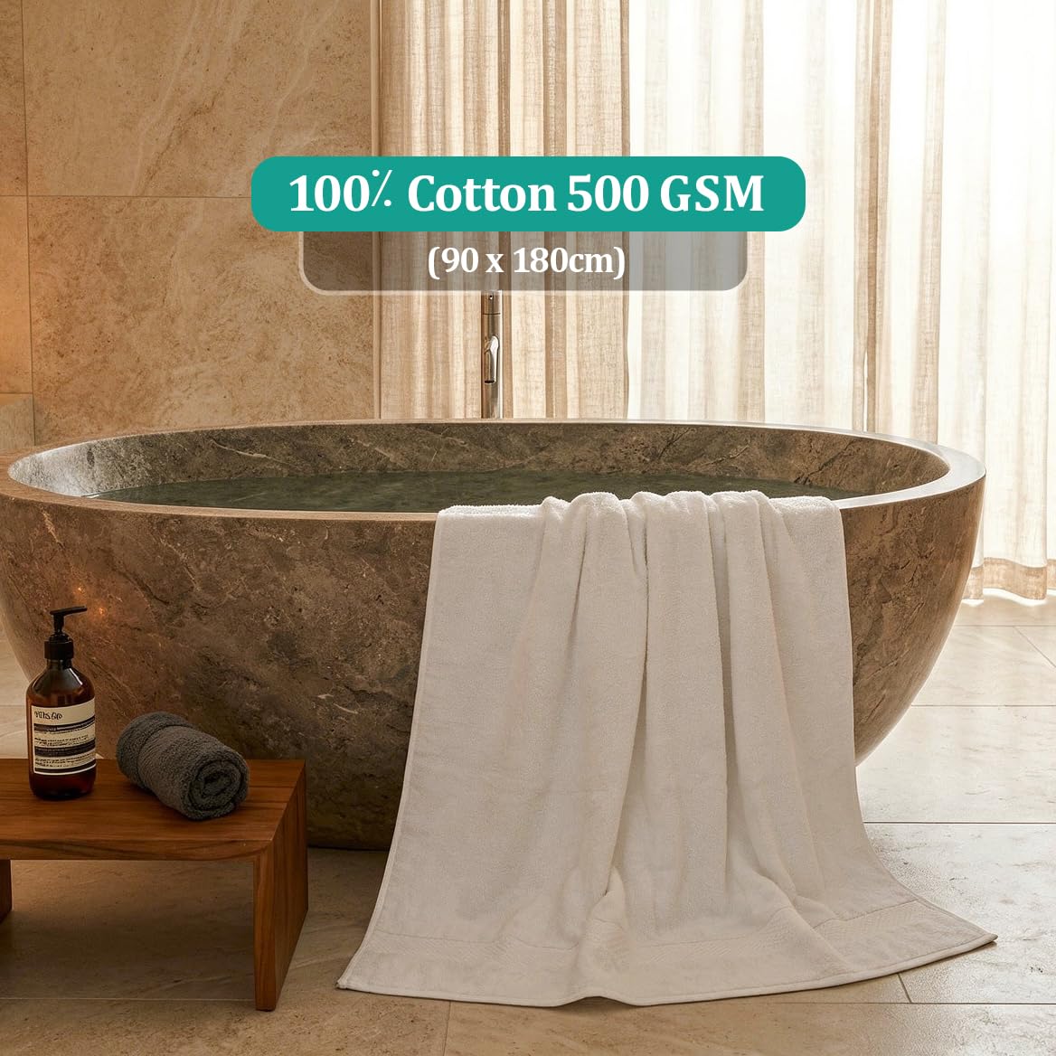 MistyMorning Lot de 2 draps de bain extra larges (90 x 190 cm), 100 % coton 500 g/m², super doux, très absorbants, séchage rapide