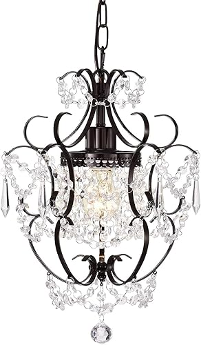 Miniatura 10 de Lámpara de araña negra pequeña de cristal que ilumina las mini lámparas colgantes modernas con 1 luz