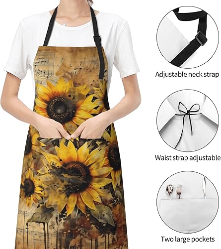 Miniatura 4 de Delantal impermeable con 2 bolsillos, delantales de chef de cocina, baberos para cocinar, hornear, pintura, jardinería, aseo