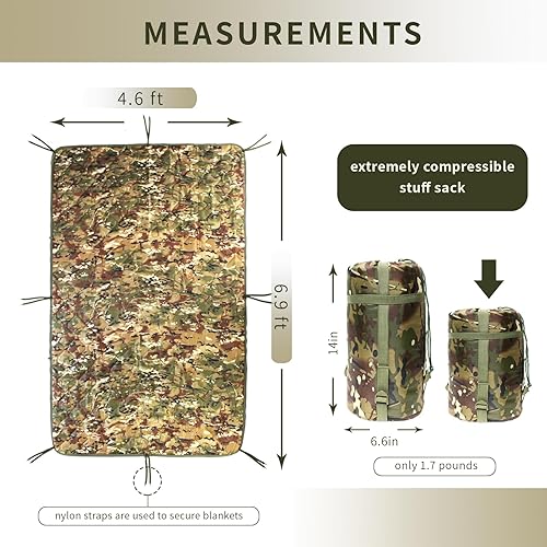 Vista 22 de GRVCN Woobie Blanket Military - Saco de dormir para acampar con cremallera, forro de poncho, manta aislante térmica, ligera, portátil