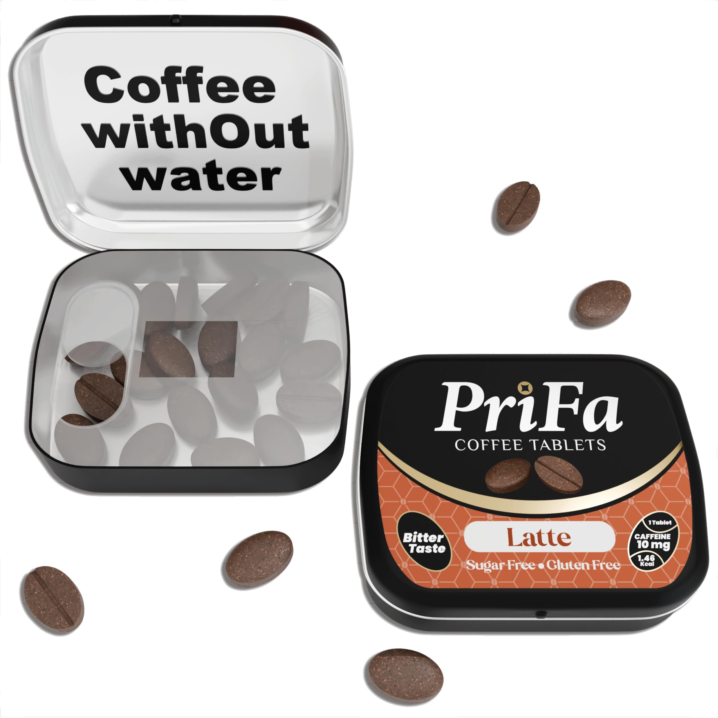 PriFa Latte Coffee Tablets โ Water-Free Instant Coffee, Sugar-Free, Unsweetened, Pocket-Sized, On-The-Go Caffeine Boost โ 15mg Caffeine, 25 Tablets