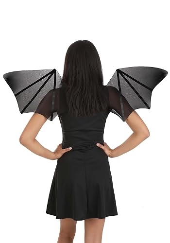 Fun Costumes Sheer Bat Costume Wings for Adults - Nylon Wings with Satin Ribbon Details and Wire Edge, One Size Fits Most Standard - Black