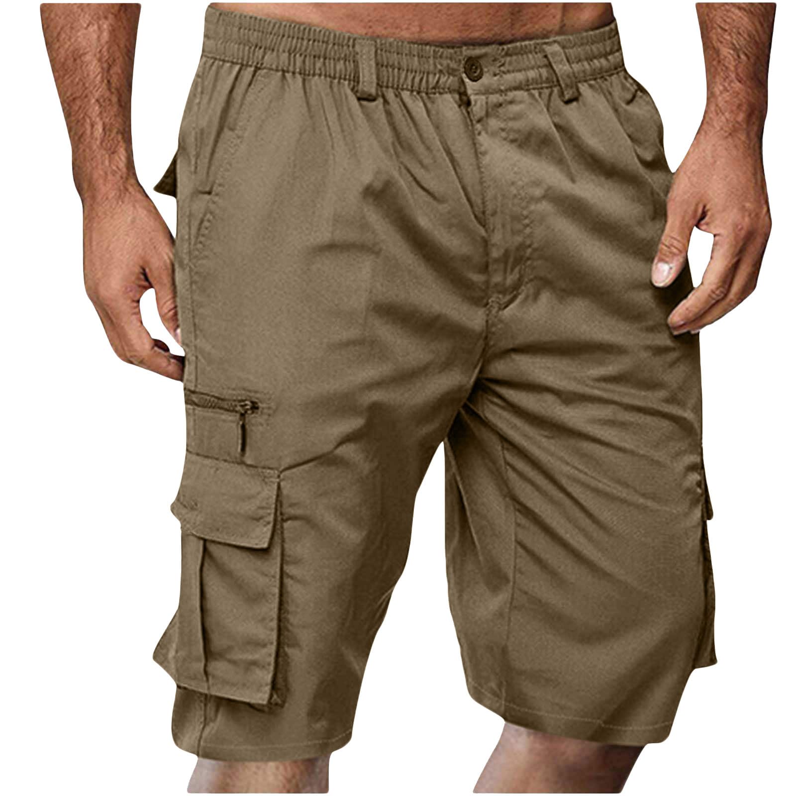 Kurze Hosen Herren Cargo Shorts Sommer Casual Outdoorshorts Kurz Arbeitshose Chino Shorts Herrenshorts mit Kordelzug Taschen Baggy Freizeitshorts Elastische Taille Cargoshorts Kaffee 3XL
