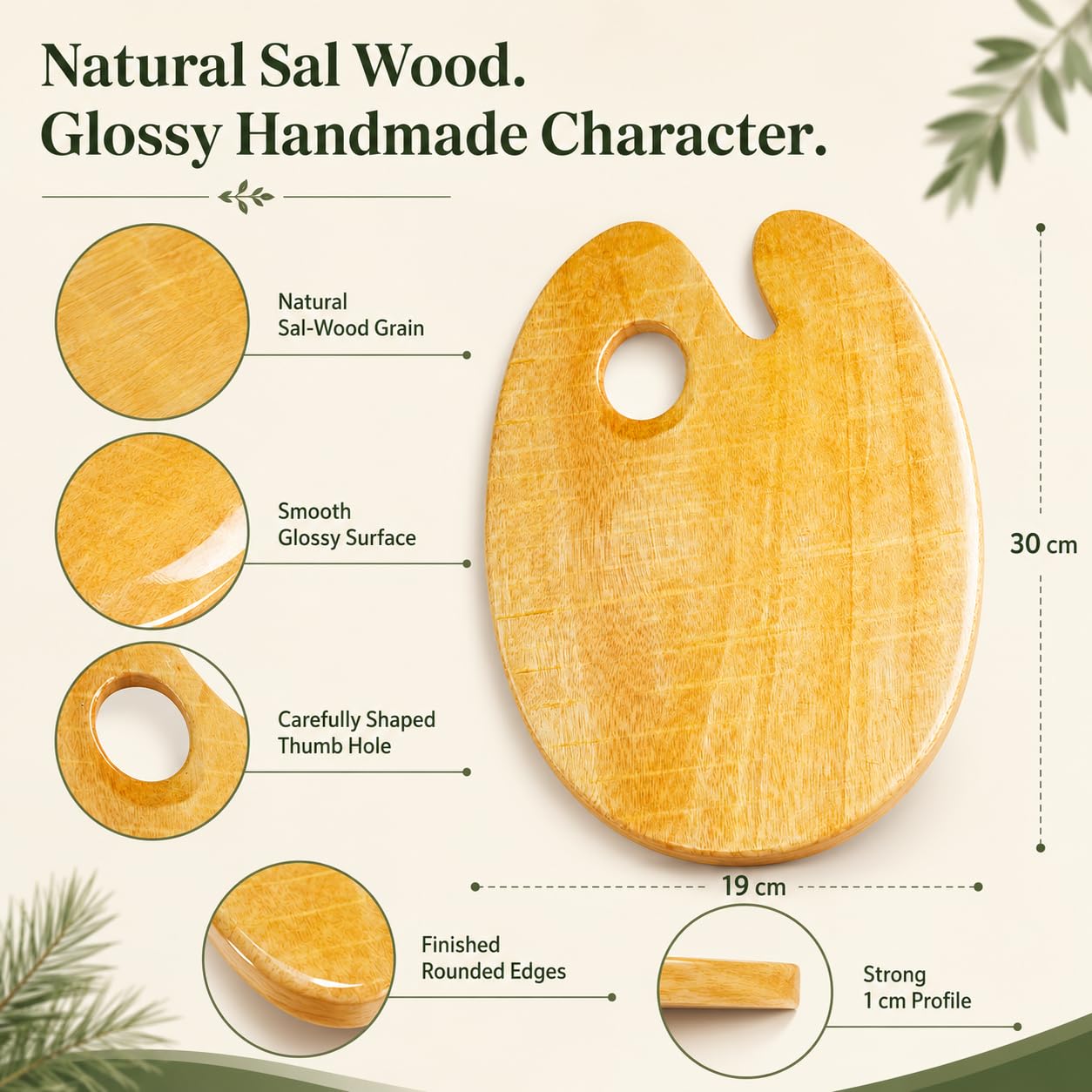 Artright Glossy Wooden Painting Palette - Artist Paint Wells Palette for All Painting and Drawing Purposes (Oil, Watercolour, Acrylic, Gouache) for Kids, Professionals, Artists and Students 2