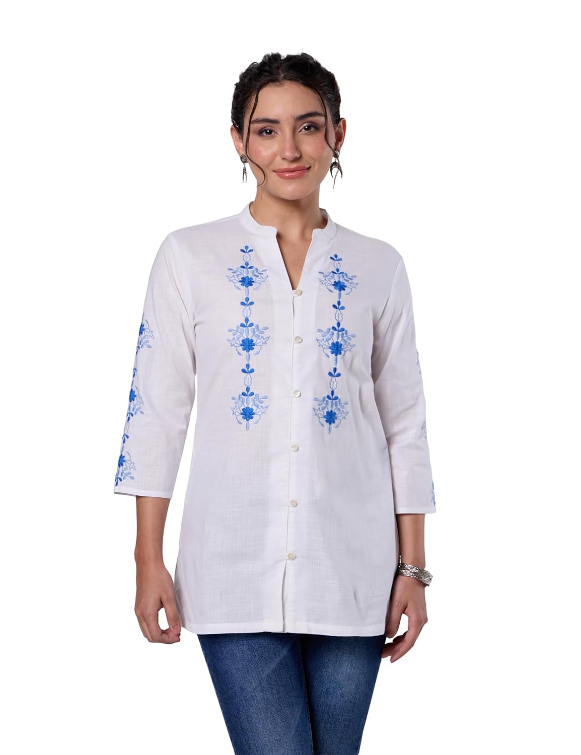 Amazon Brand – Myx Women’s Pure Cotton Embroidered Short Kurti | Tunic | Short Kurta (Available in Plus Sizes)