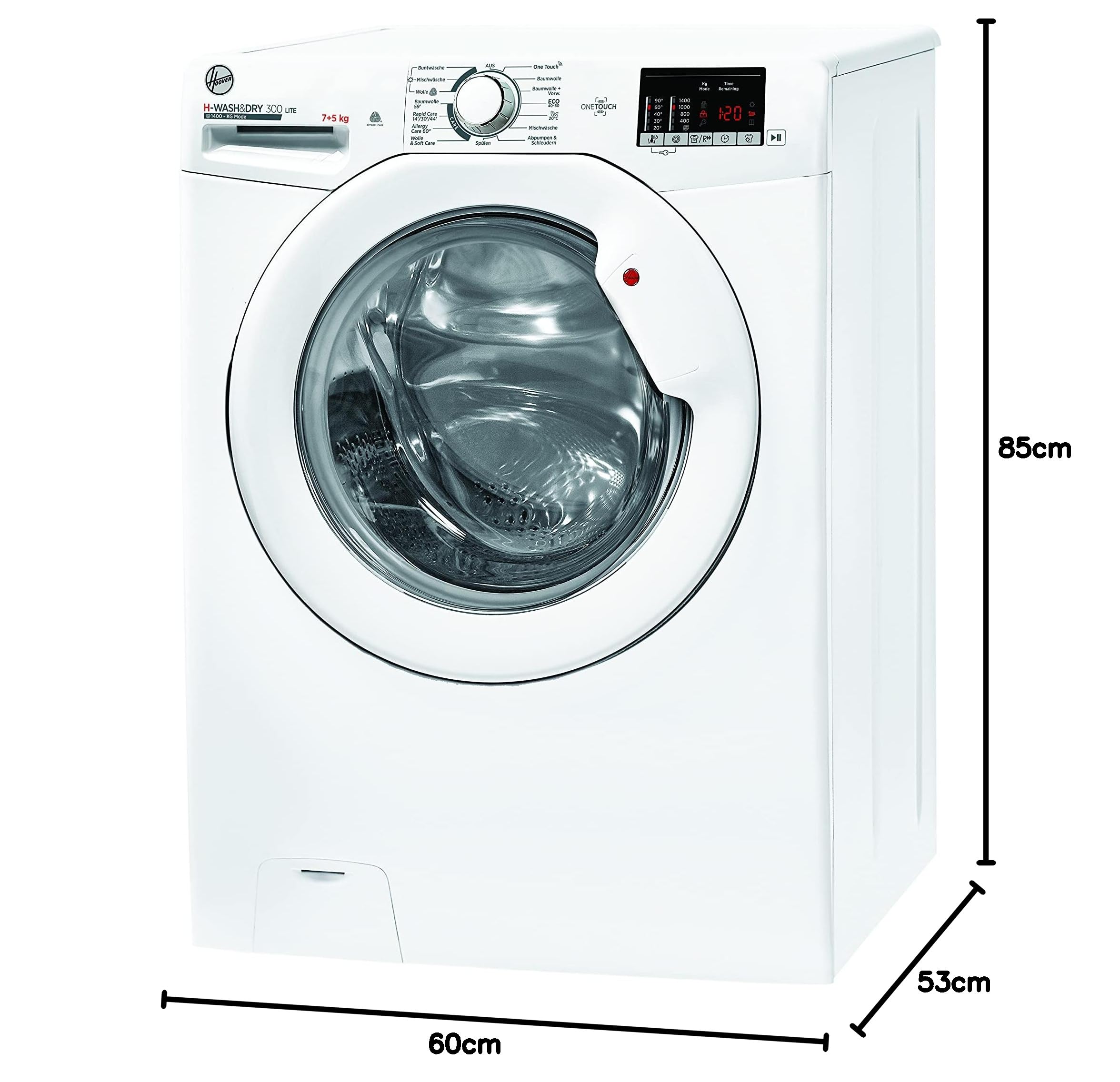 Hoover H-Wash 300 Lite HLW3DQ4752DE-84 Lave-linge séchant 7 kg Séchage 5 kg Fonctionnement intelligent avec technologie NFC