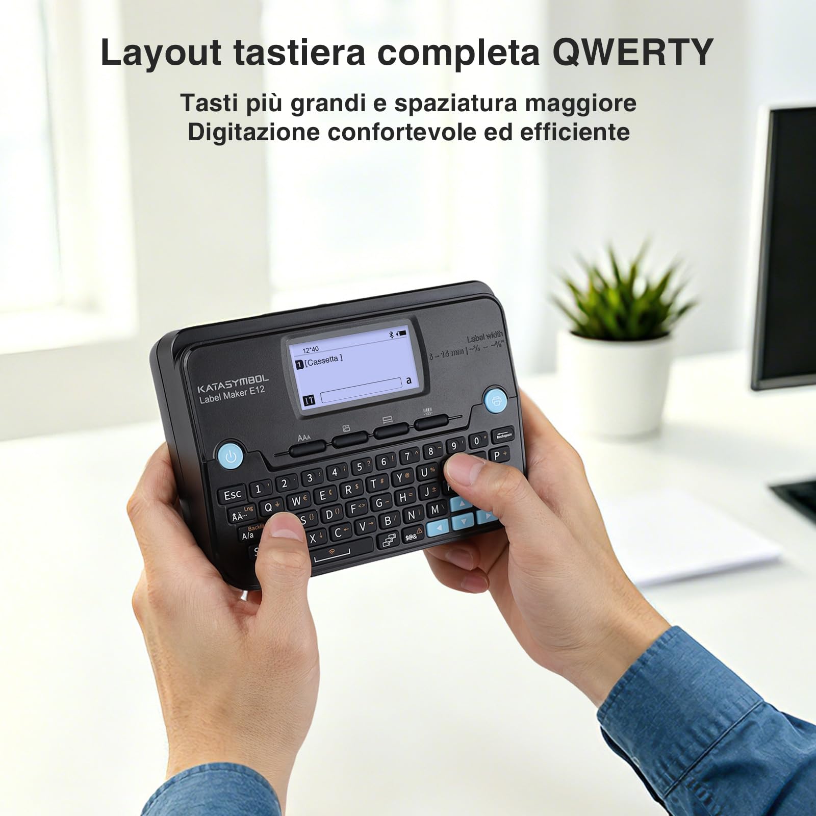 SUPVAN E12 - Etichettatrice con 4 nastri, compatibile con tastiera e app, schermo retroilluminato, margini ridotti, ricarica USB-C, senza inchiostro, ideale per casa, cucina, ufficio, scuola, nero