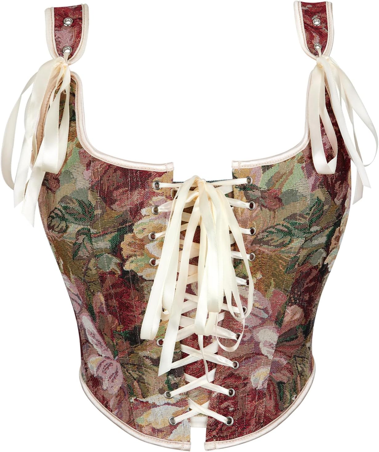 Renaissance Floral Corset Tops for Women Vintage Push-Up Overbust Bustier Going-Out Lace-Up Boned Bodyshaper
