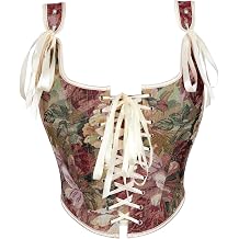 Renaissance Floral Corset Tops for Women Vintage Push-Up Overbust Bustier Going-Out Lace-Up Boned Bodyshaper