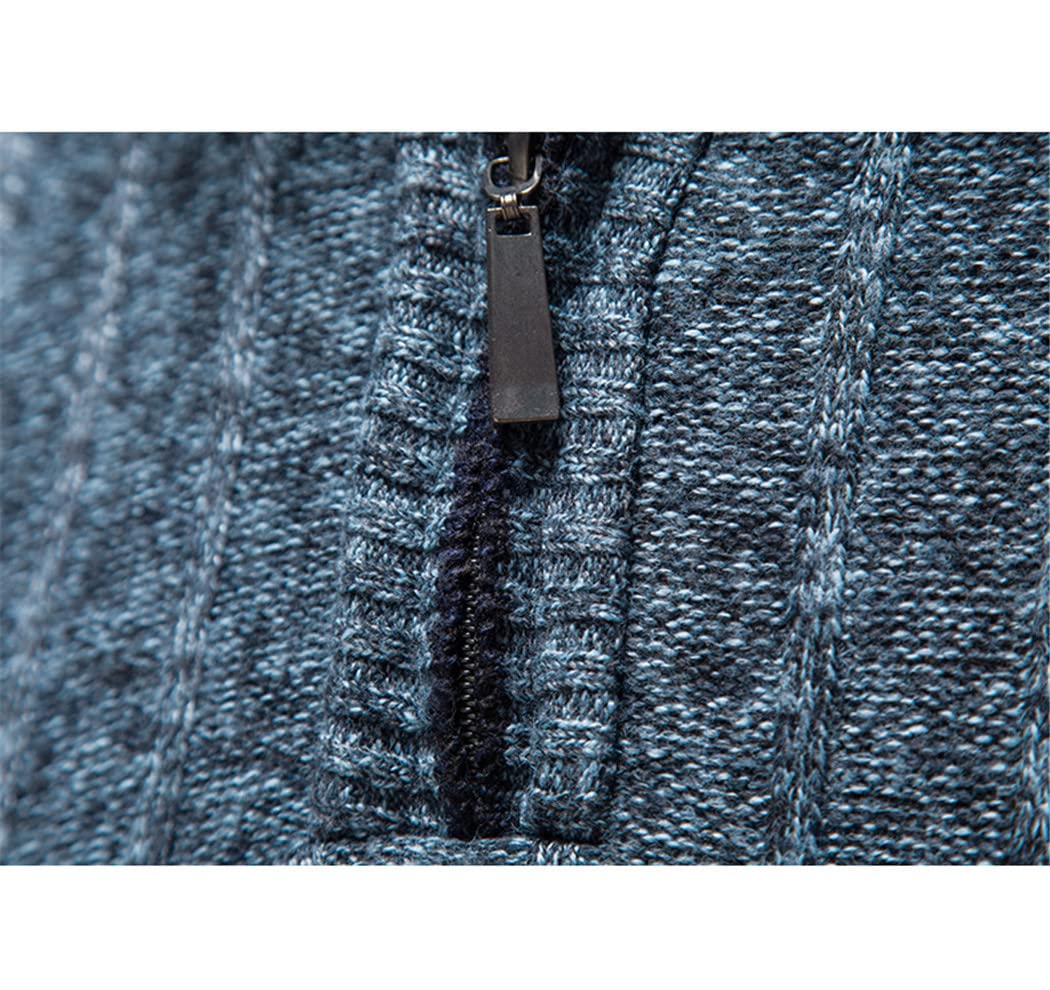 Winter Herren Fleece Dicker Pullover Halber Reißverschluss Rollkragen Warm Pullover Slim Strickpullover, Dunkelgrau 9, Large
