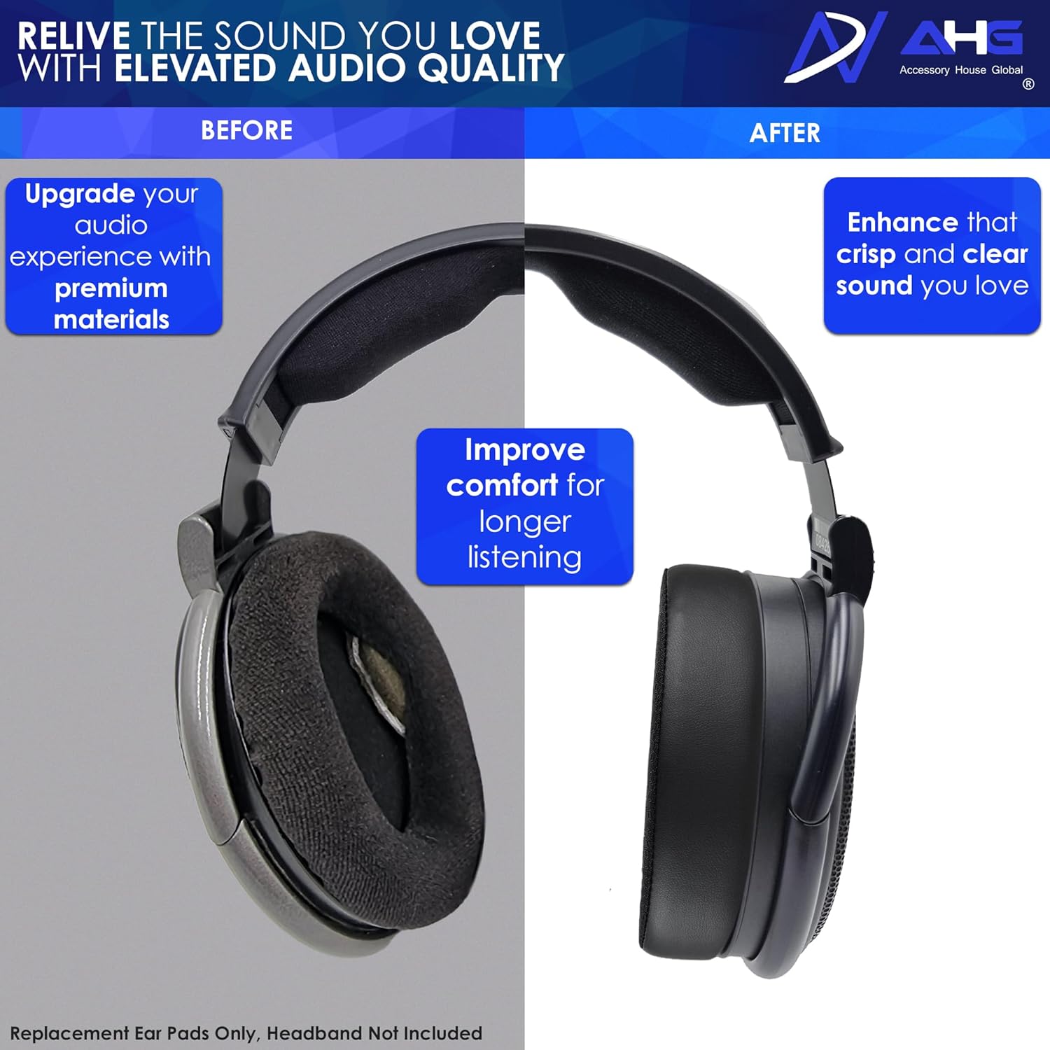 AHG Accessory House Global Cool Gel Replacement HD 650 / HD 600 Ear Pads Headphone Cushions Compatible with Sennheiser HD650 HD660S HD660S2 HD600 Massdrop X HD6XX HD58X Jubilee HD580 HD565 Jubilee