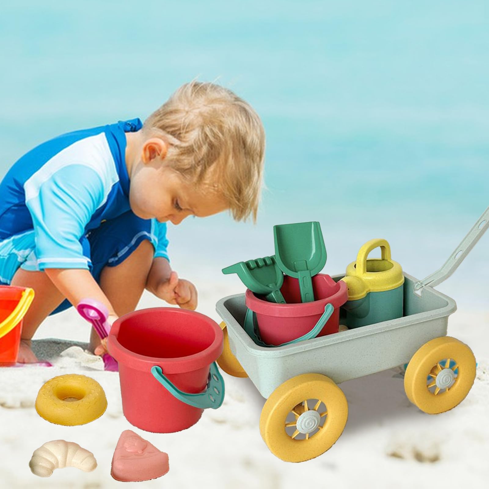 -Strandspielzeug, Sand Castle Building Kit | 8 Stücke helle Farbe Sandspielzeug mit Trolley | Unterhaltsame Spielset im Freien für Seaside Beach außerhalb des Campings