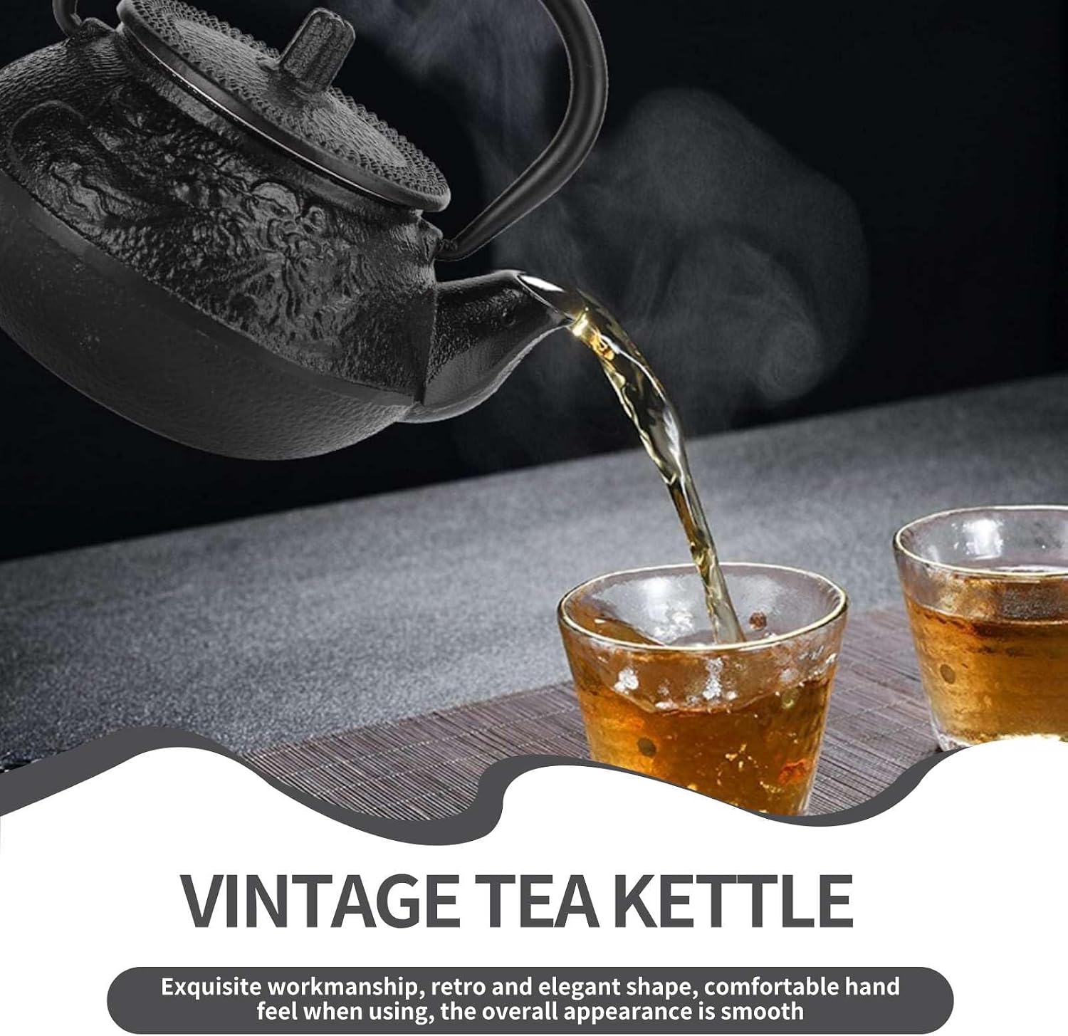 10oz/300ml Stovetop Tea Kettle, Japanese Cast Iron Teapot Traditional Kung Fu Teapot Kettle with Stainless Steel Infuser for Brewing Loose Leaf Tea