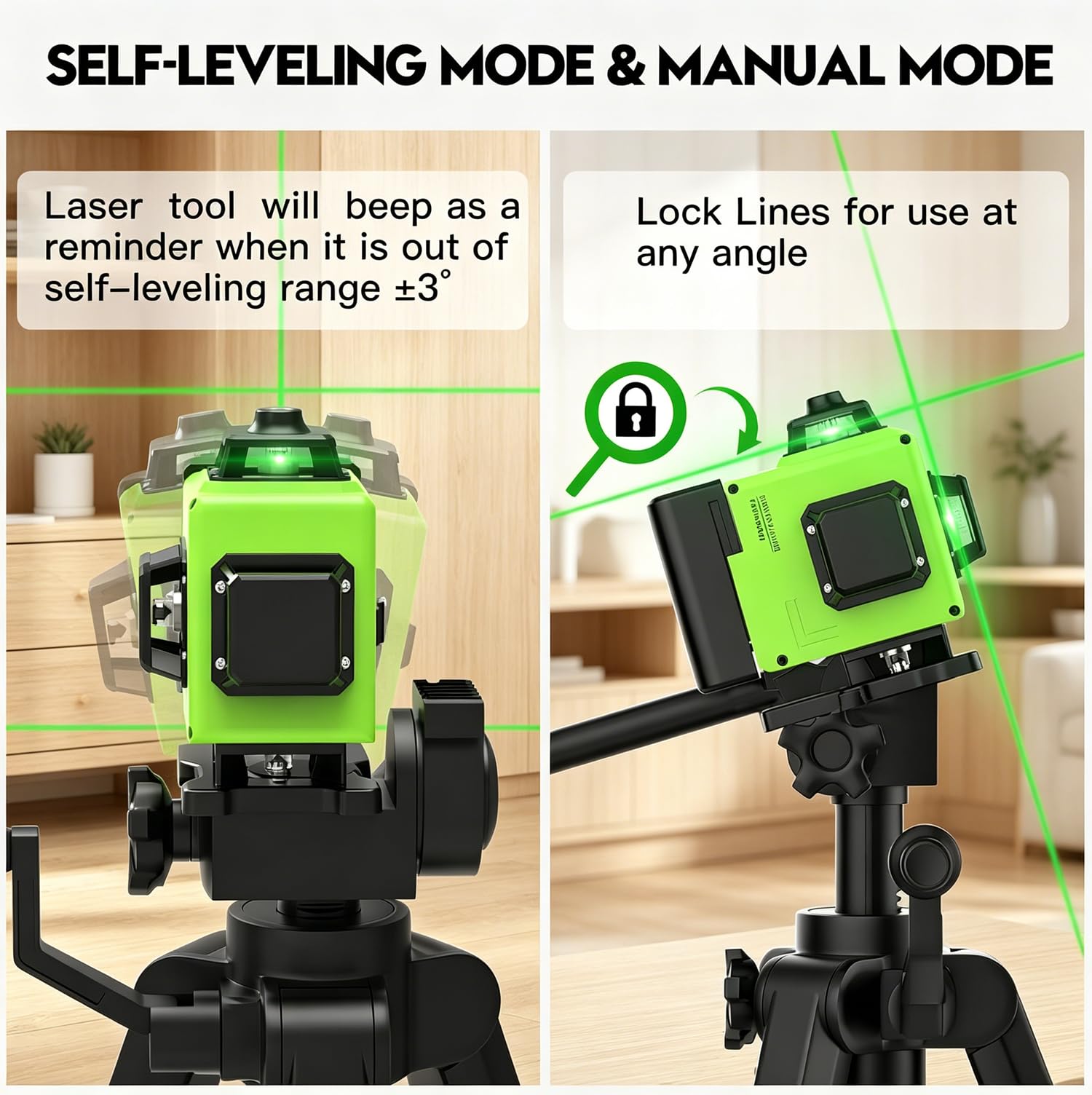 Niveau Laser Chantier Autonivelant 360° x 4, Laser Niveaux 4D 16 Lignes Laser, Autonivellement et Mode Pulsé Extérieur, 2 x Batterie, Nivellement Automatique, Support Rotatif, Télécommande