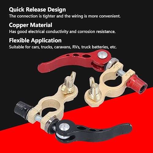 Miniatura 2 de Conectores positivos y negativos de desconexión rápida, terminales de batería de metal, juego de abrazaderas de cable para automóvil, camión, barco