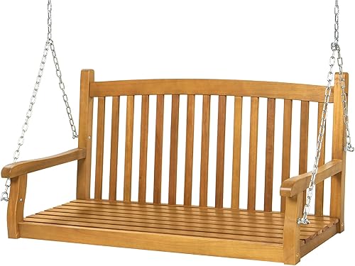 Columpio colgante para porche marrón tradicional madera de acacia occidental resistente al clima