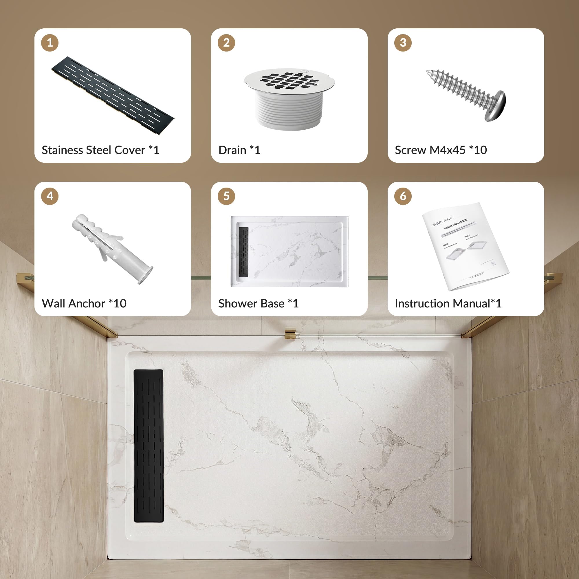 36" X 36" Center Drain Shower Base – Non-Slip, CUPC/CSA Certified, Reversible Drain, Low Threshold