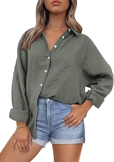 Womens Button Down Shirts Fall Fashion 2023 Shacket Jacket Long Sleeve Oversized Work Blouses Tunics Tops