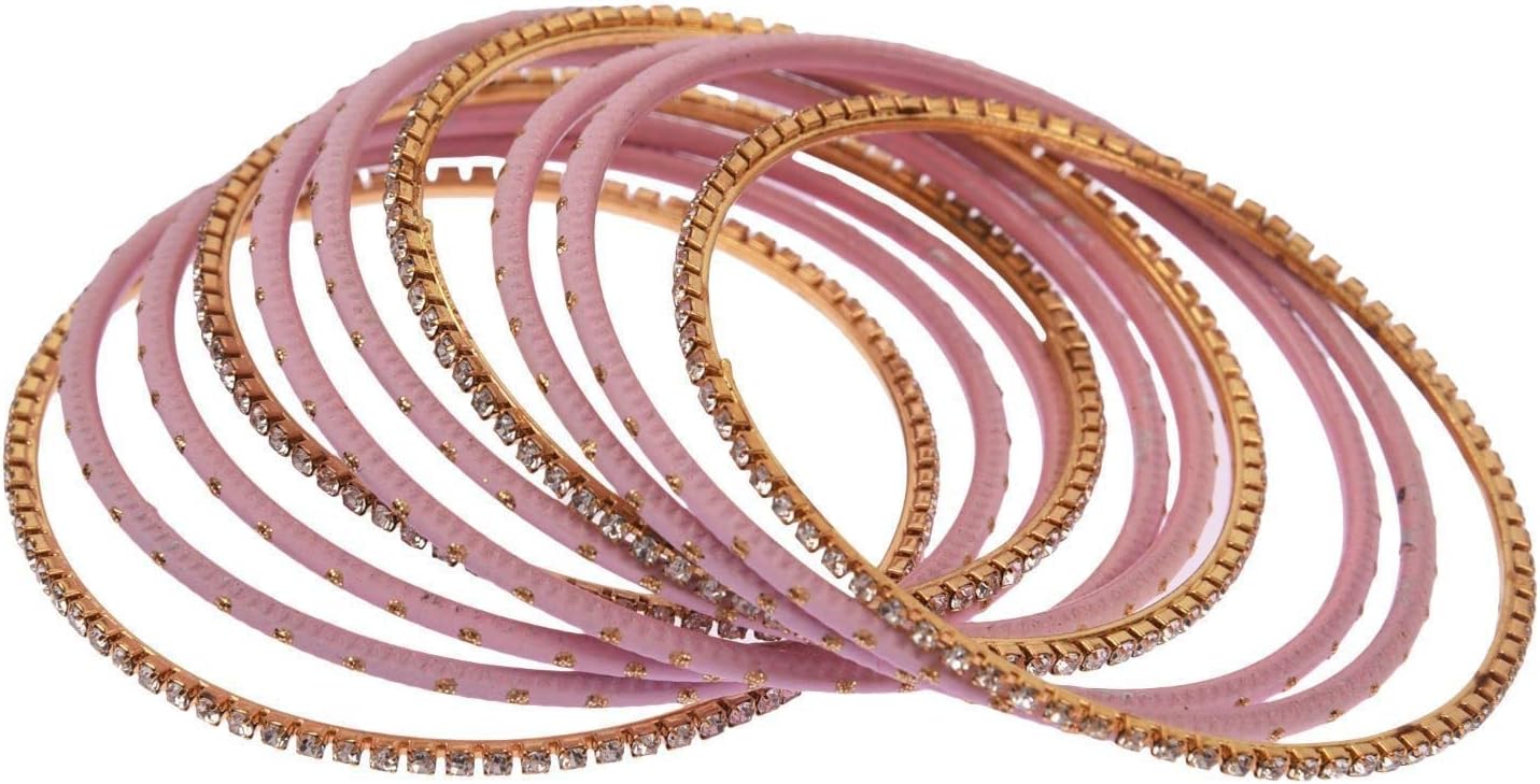 Efulgenz Indian Bangles for Women - Traditional CZ Rhinestone Plain Metal Bracelet Set - Jewelry