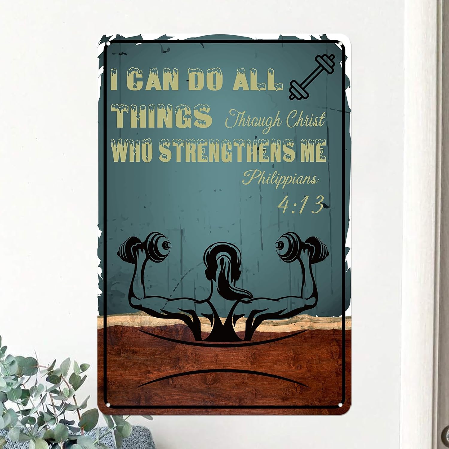 Gym Sign Motivational Metal Wall Art Decor Workout Posters for Home Gym Motivational Fitness Tin Signs Funny Inspirational Posters for Room Things I Can Do All Things Through Christ Sign 8x12 Inch image 3