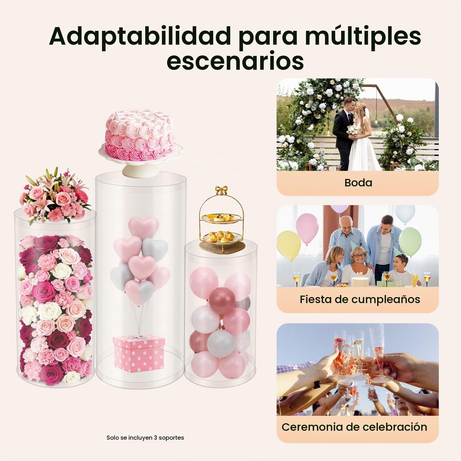 3 piezas de soportes cilíndricos de pedestal para fiestas, mesas de pedestal redondas transparentes, pilares de plintor para fiestas, cumpleaños, accesorios de boda