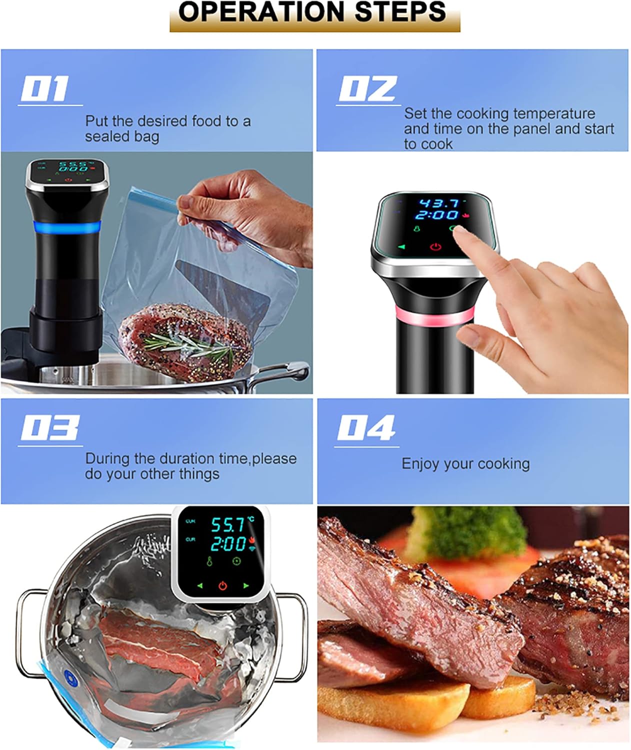 LMEIL Mquina De Cocina Sous Vide, Mquina De Coccin Sous Vide, Cocina De Precisin, Cocina De Precisin, Control Preciso De Temperatura Y Tiempo, Reduce La Prdida De Humedad De Los Alimentos