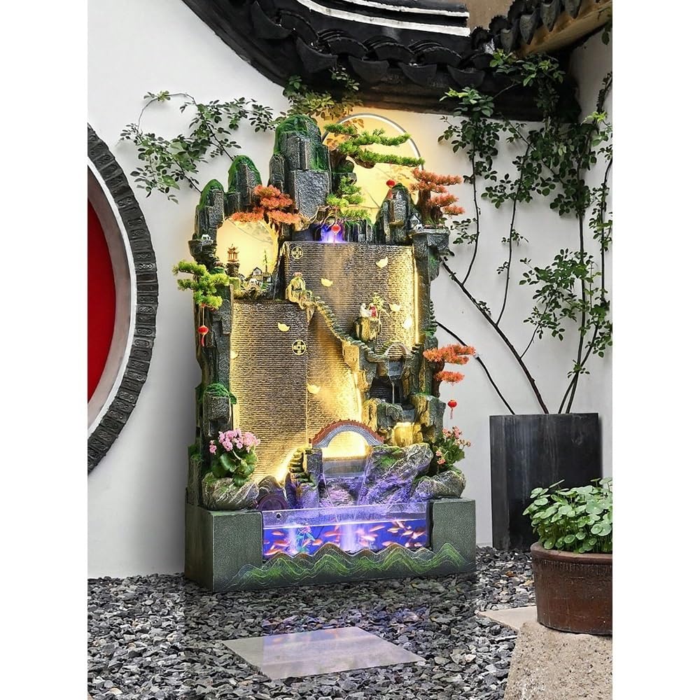 Fuente de Agua Gran pecera de Agua circulante con rocalla de Suelo, decoración Feng Shui for Sala de Estar, Patio y Paisaje. Fuente en Cascada