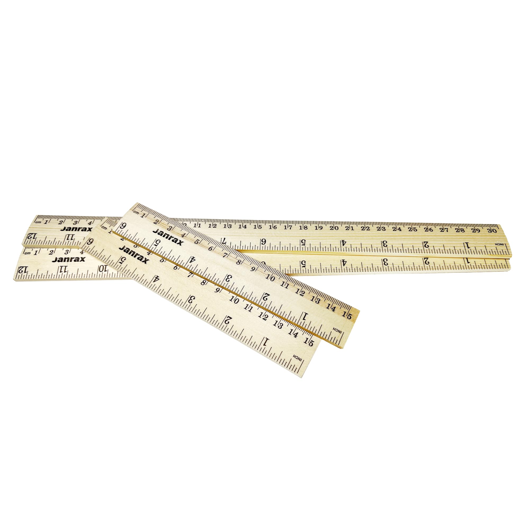 Janrax Pack Of 4 15Cm And 30Cm Wooden Rulers