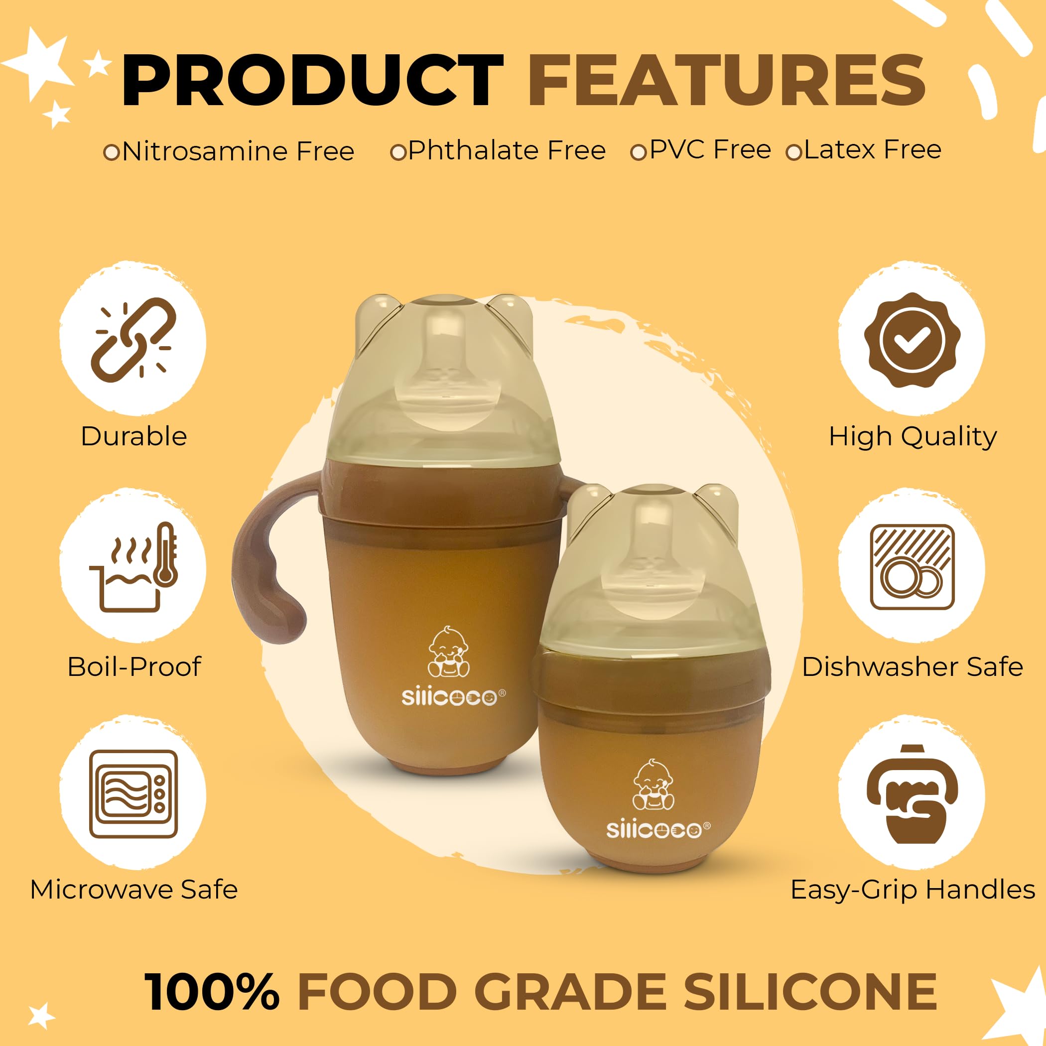 Generic Silicone Baby Bottles 2 Pack with Pacifiers - Eco-Friendly Infant Feeding Set for Newborns to Toddlers - 5oz and 8oz Bottles - Ultra-Soft Silicone Nipples - Leak-Proof Design product thumbnail 5