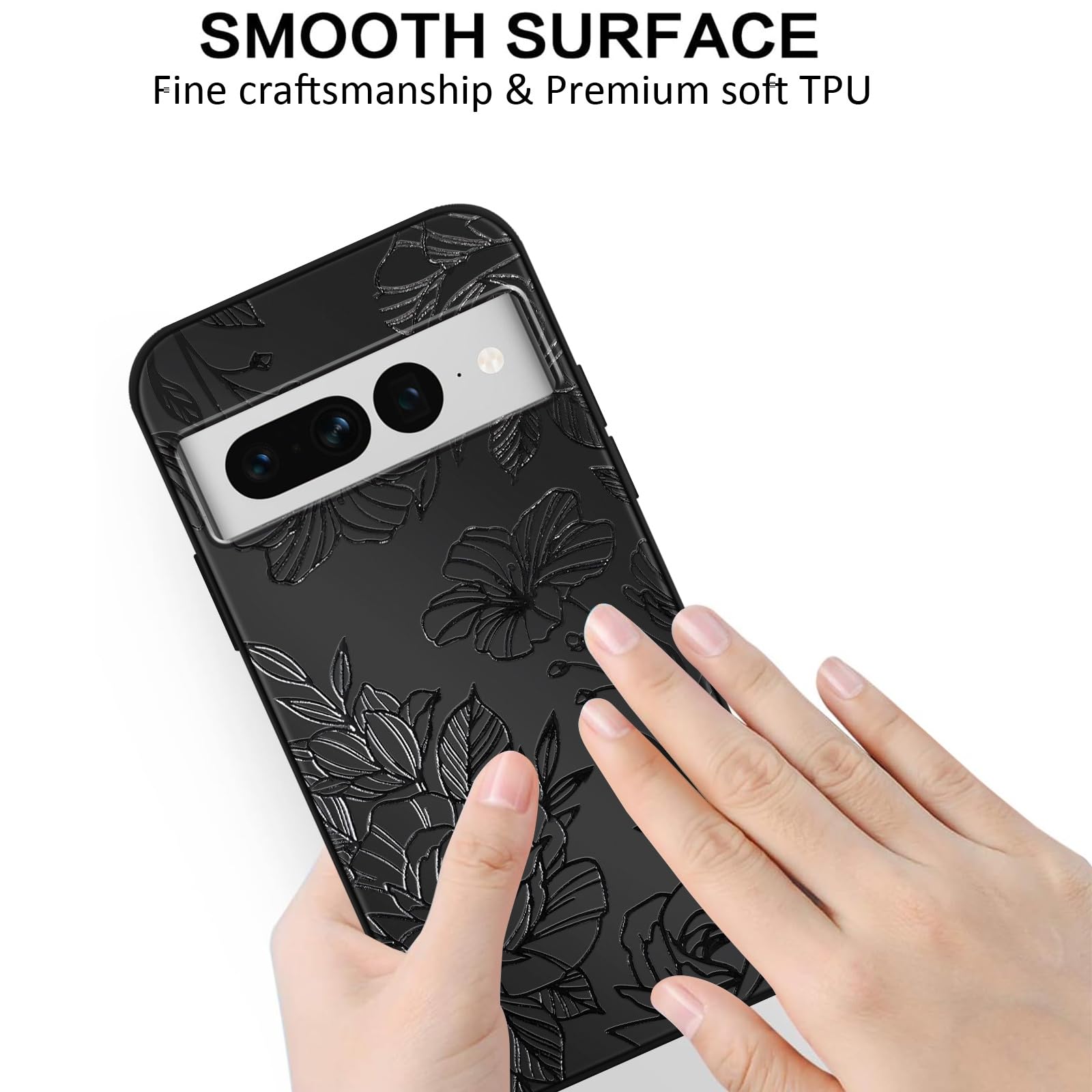 Custodia per telefono floreale carina per Google Pixel 7 Pro 5G 6.7 pollici, estetica coquette nera modello stampa design custodia morbida sottile antiurto TPU protettiva Funda Cover per donne