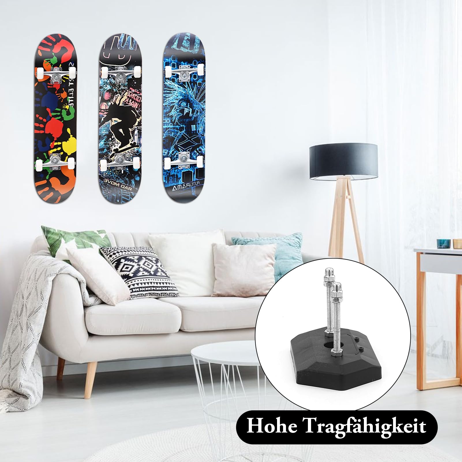 4 unidades de soporte de pared para monopatín, soporte de pared, para monopatín y almacenamiento